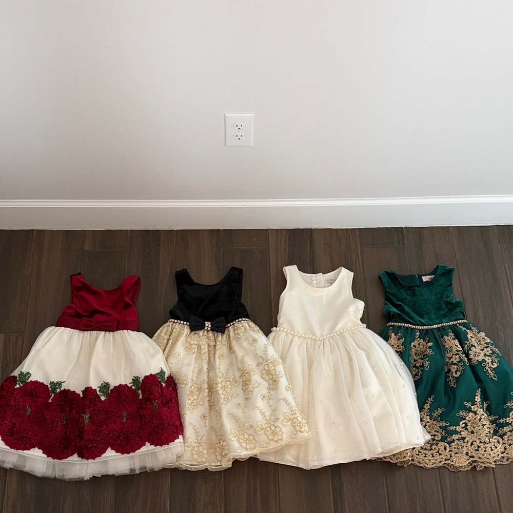 Little Girls' Formal Dresses - Red, Black, Ivory, Emerald Bundle Size 6